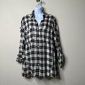 Max Studio Multicolor Plaid Flannel Button Front Shirt Women's Small